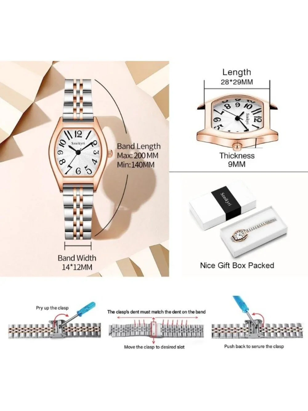 Women's Silver & Rose Gold-Black Barrel-Shaped Easy Read Arabic Numerals Watch